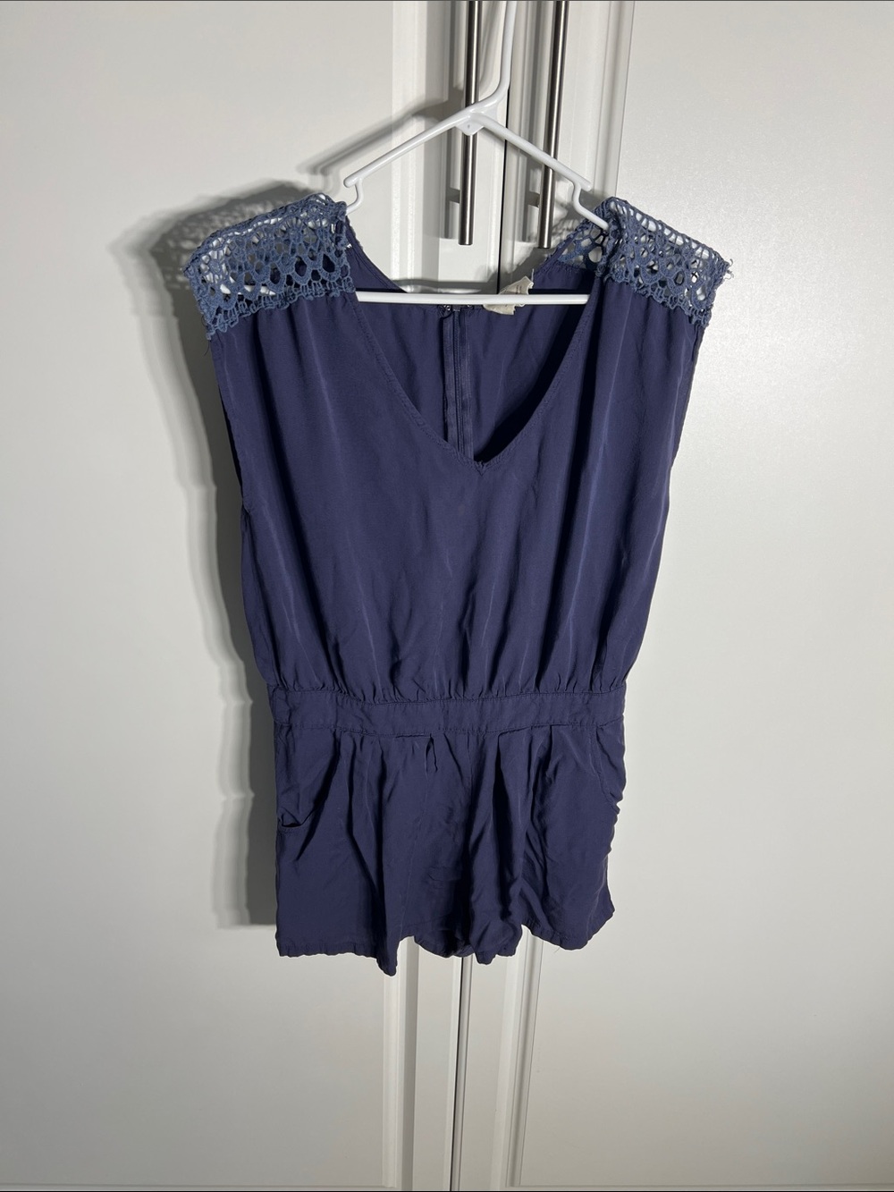 Pins & Needles Navy Crochet-Trim Top